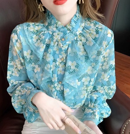 レディース トップス シャツ 長袖 ハイネック フェミニン レース シフォン フリル 異国風 大人可愛い きれいめ 上品 おしゃれ ガーリー クール エレガント 存在感 キュート ラグジュアリー