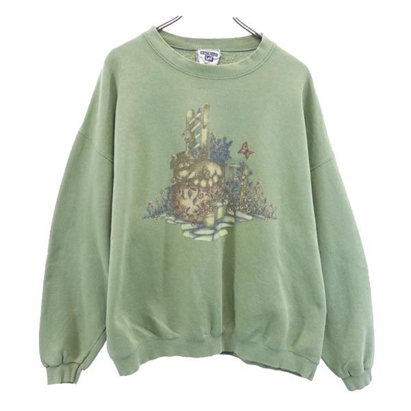90s オールド USA製 ヘビーウエイト 長袖 スウェット トレーナー XL 緑系 メンズ