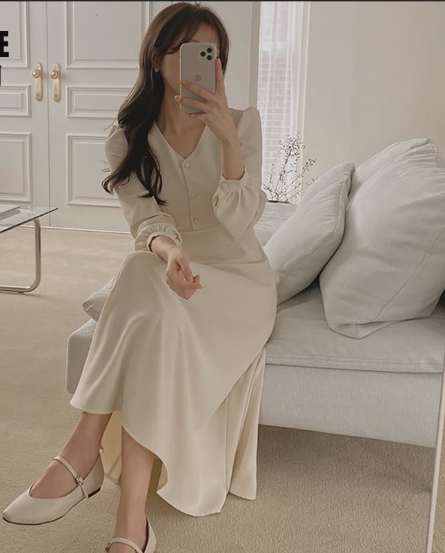 ワンピース 膝下 ミモレ ミモレ丈 袖あり 長袖 Vネック Aライン バックリボン かわいい 大人可愛い きれいめ シンプル 上品 おしゃれ お洒落 大人女子 こなれ感 ラフ キュート クール 無地