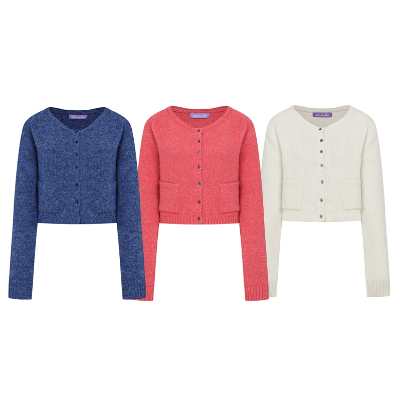[LE SSERAFIM ウンチェ 着用] Hairy Boat-neck Crop Wool Cardigan 韓国 アイドル ニット 長袖 レディース メンズ 冬
