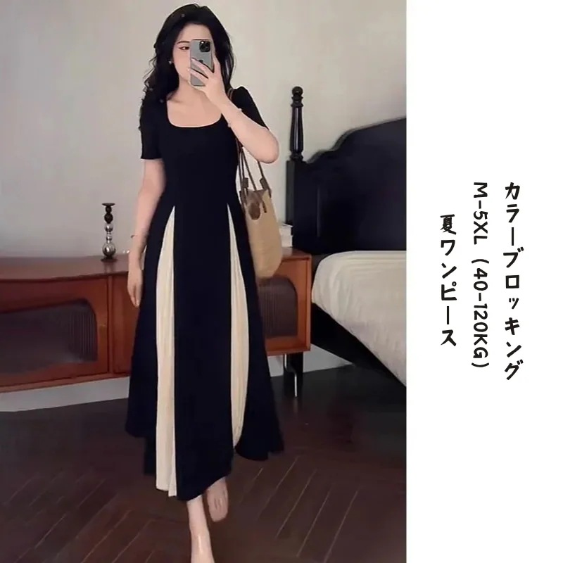 【超お得1つ買うと10個もらえる】メガ割ワンピース 夏の準備 大きいサイズ ワンピース レディース 夏 フレンチカラー ブロック スリム ロングドレス