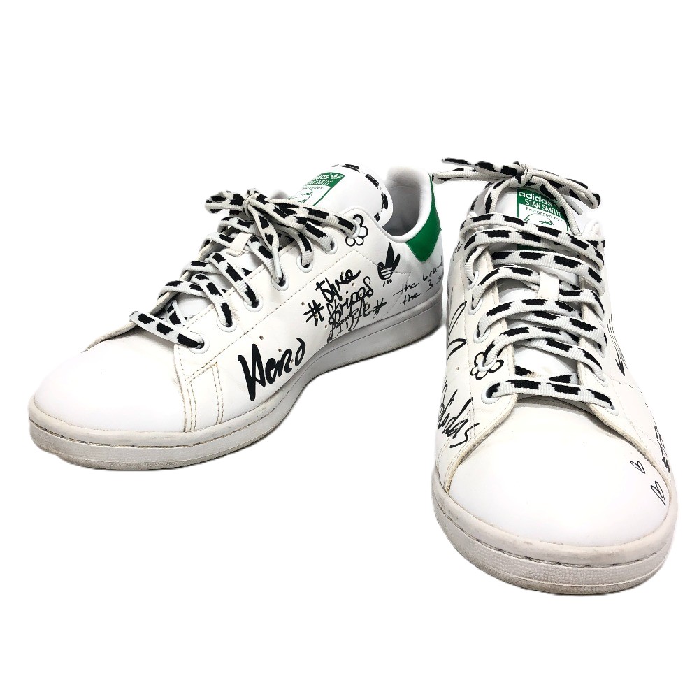 adidas アディダス スニーカー スタンスミス 落書き ローカット スニーカー 靴 レザー ホワイト