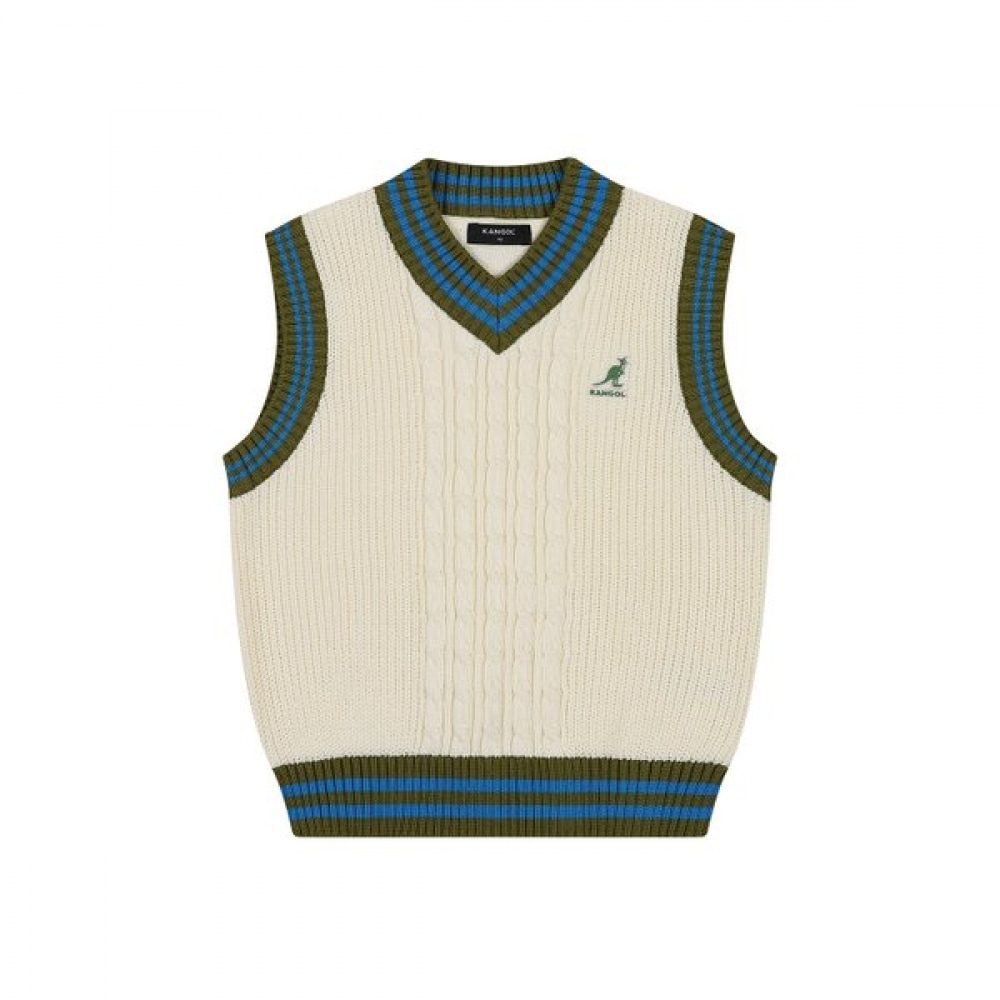 KANGOL KIDS Vネックケーブルニットベスト アイボリー SA 0101