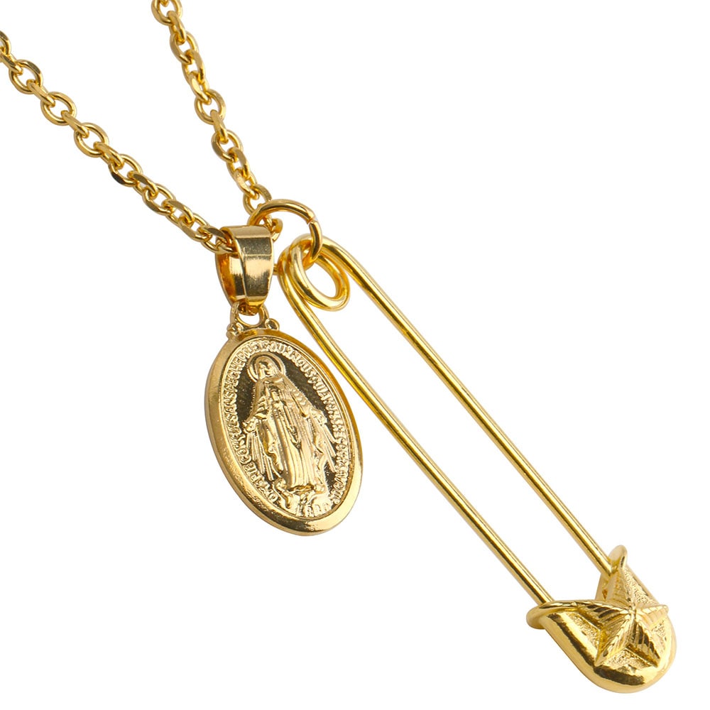 ステンレス メダイ安全ピンネックレス [n259]