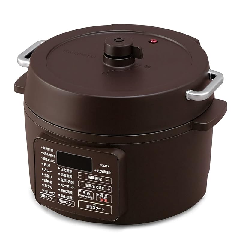 【迅速発送】アイリスオーヤマ 電気圧力鍋 圧力鍋 3L 3~4人用 低温調理可能 卓上鍋 予約機能付き レシピブック付き カカオブラウン PC-MA3-T
