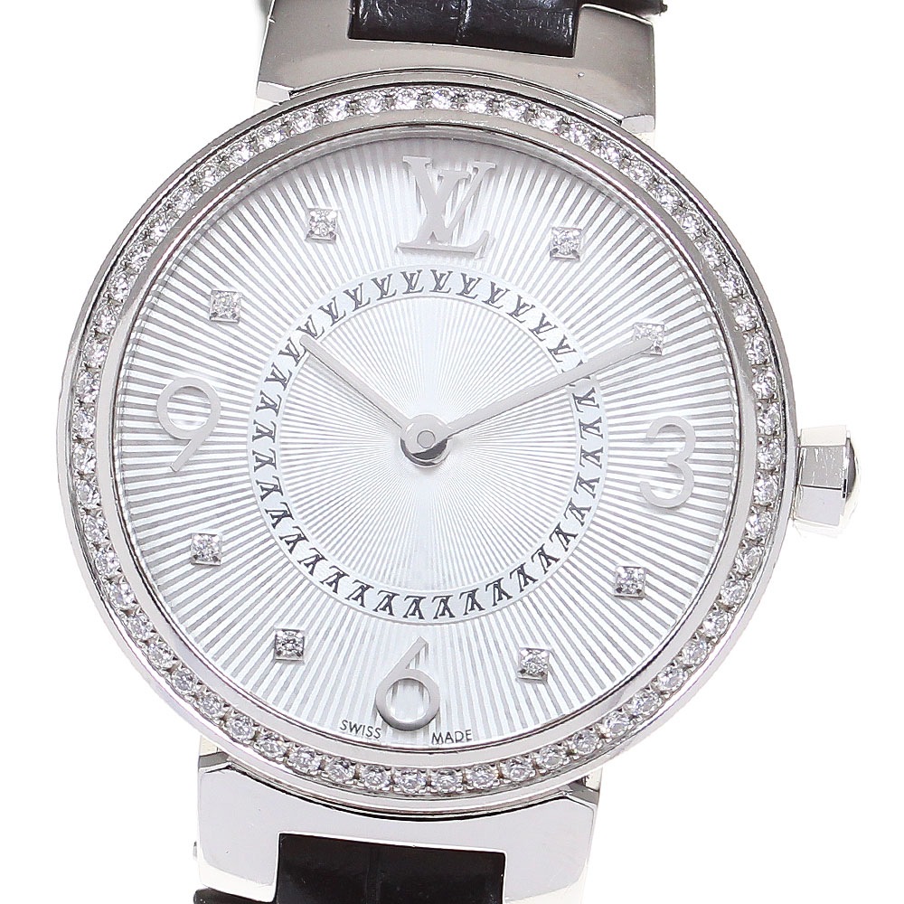 ルイ・ヴィトン LOUIS VUITTON Q12MF タンブール モノグラム ダイヤベゼル 8Pダイヤ クォーツ レディース 箱付き_820216【中古】