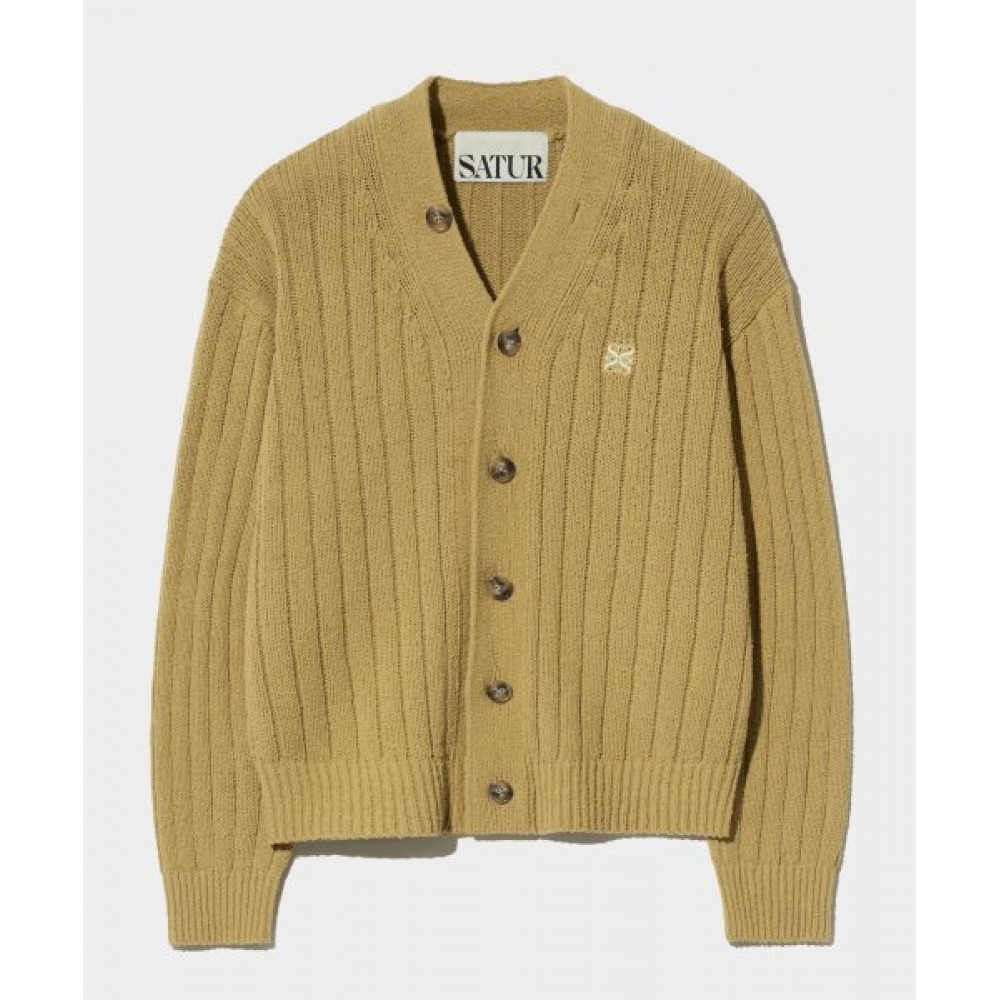 SATUR ファロオーバーサイズブークルカーディガンキャメルベージュ