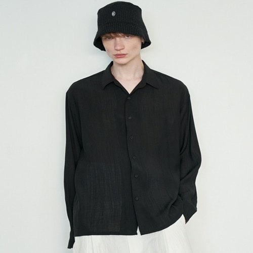 サマープリーツオーバーシャツブラックブラウス