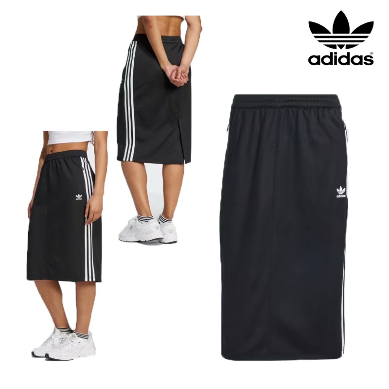 ADICOLOR CLASSIC 3S SKIRT IW8461 タイト ロング ひざ丈 膝丈 膝下 スリット 綿 コットン 化繊 ポケット ウエストゴム レディース 韓国 黒 夏 人気 コーデ