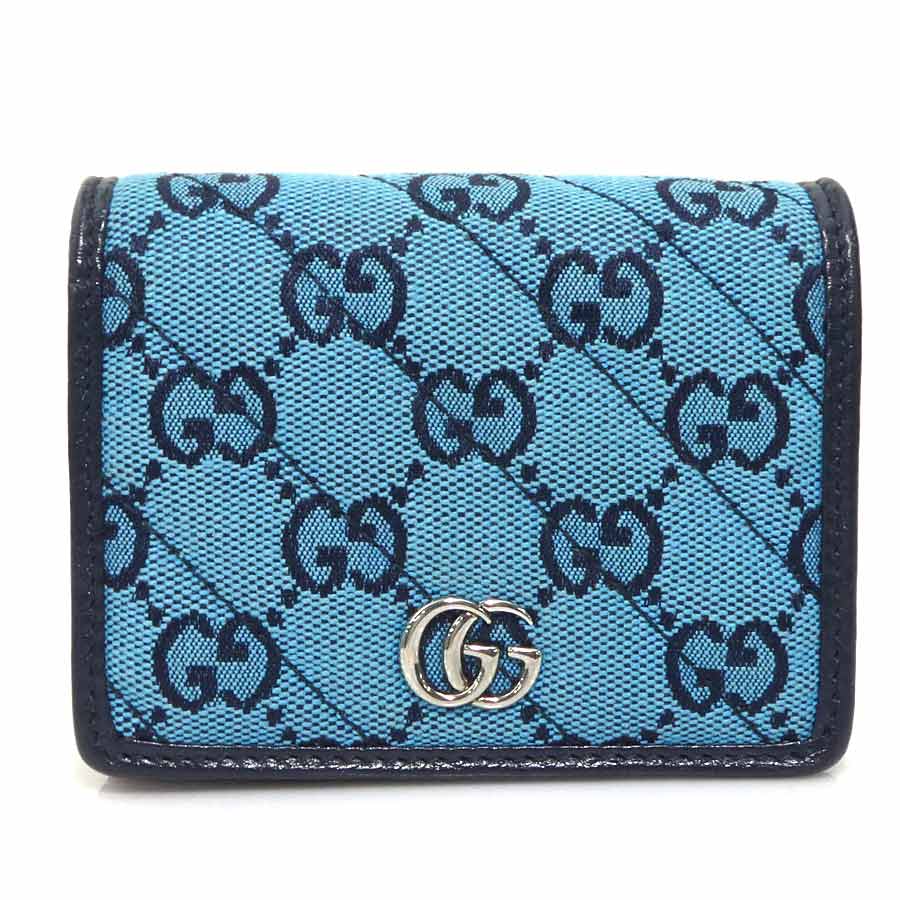 グッチ GUCCI 二つ折り財布 GGマーモント GGキャンバス ブルー/ピンク ユニセックス 466492 h32096a
