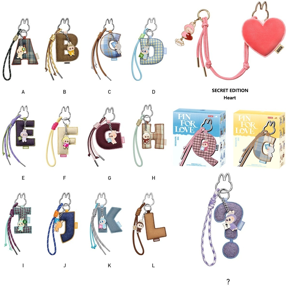 公式正規品POP MART LABUBU THE MONSTERS Pin for Love Letter Pendant(A-Z)漫画チャーム キーホルダー・ストラップ・ペンダントブラインドボックス