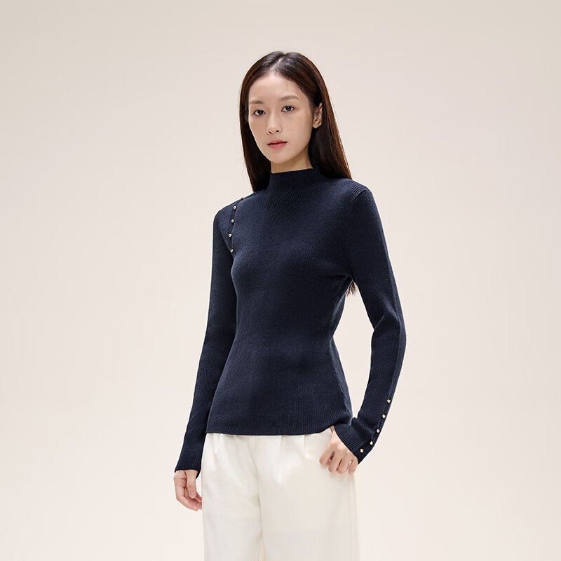 【京東供給】レディース セーター スタイリッシュでエレガントなハイネックトップ 万能冬物コート ブラック M