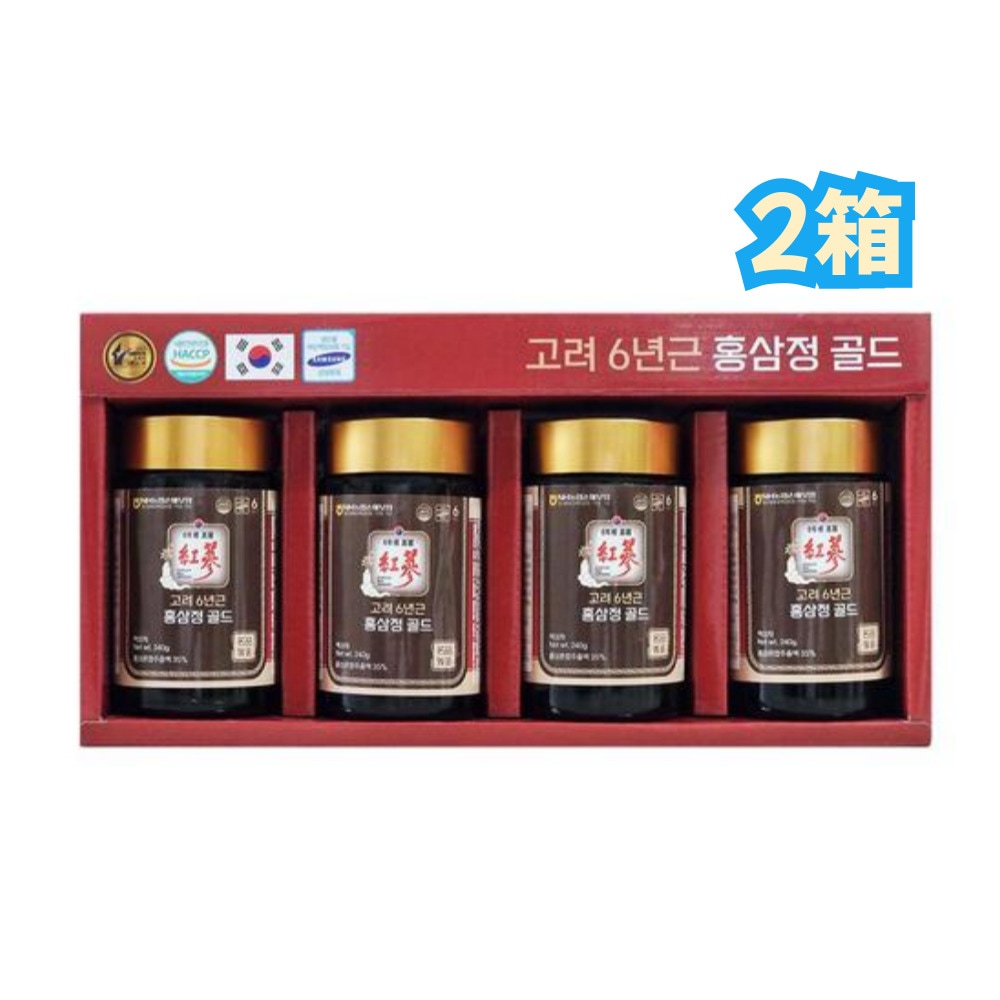 高麗6年根紅参精ゴールド 240g x 4本 2箱/紅参混合抽出液35%+植物混合濃縮液20%+熟地黃濃縮液15%