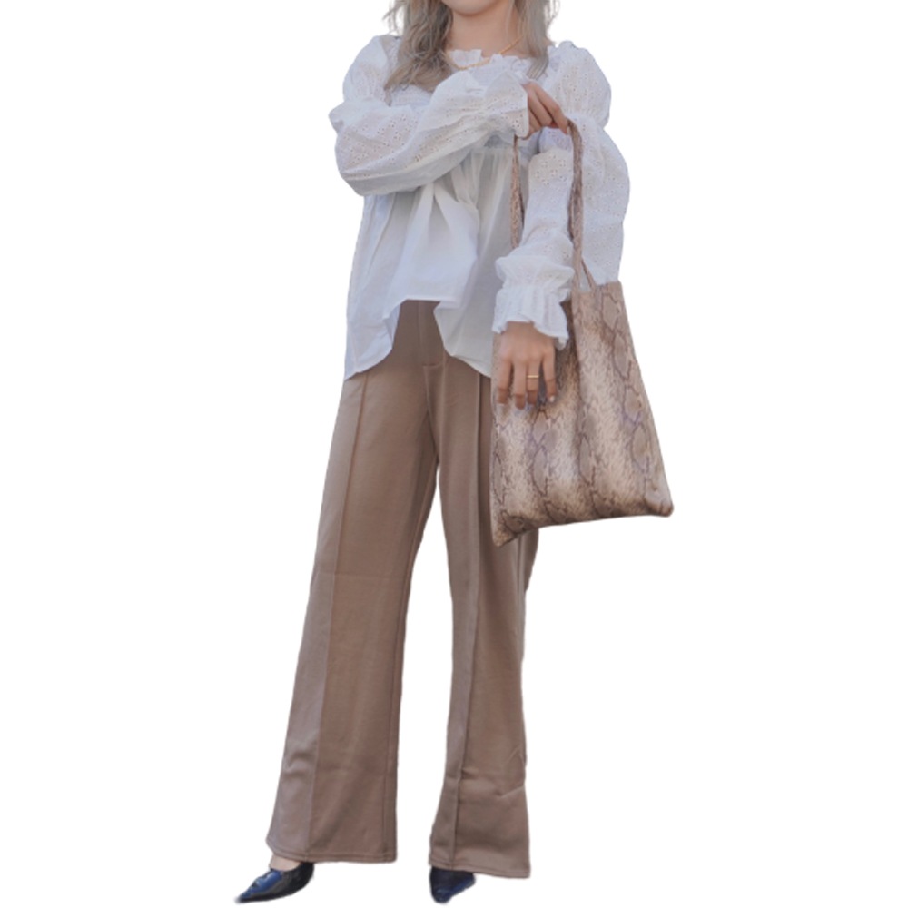 Pin-Tuck Flare Slit Pants (beige) A,D,G レディース
