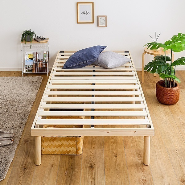 高さ2段階調整 脚付き すのこベッド パイン材 シングル ベッドフレーム