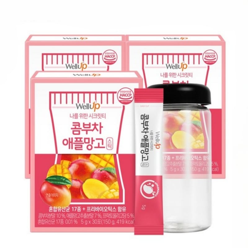 ローエルウェルアップコンブチャアップルマンゴー乳酸菌粉末スティック3ボックス（5g x 30包x 3）