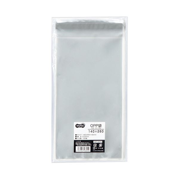 (まとめ) TANOSEE OPP袋 フタ・テープ付140×260+40mm 1セット（500枚：100枚×5パック） (×10セット)