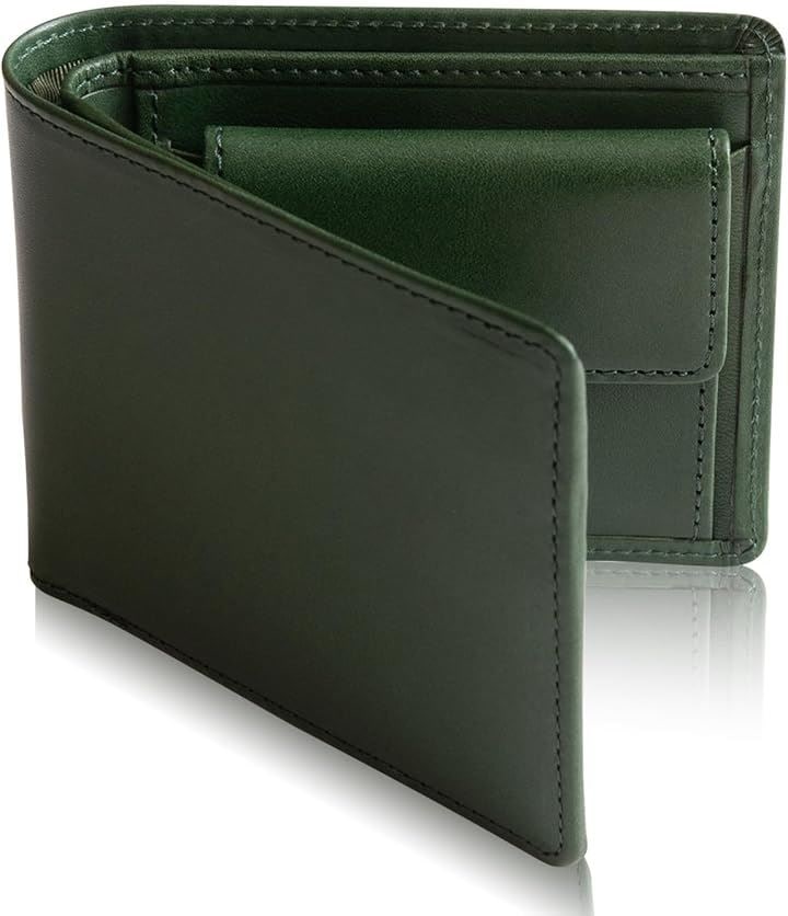 栃木レザー 財布 メンズ 2つ折り 赤タグ付 二つ折り 本革 二つ折り財布(５．グリーン)
