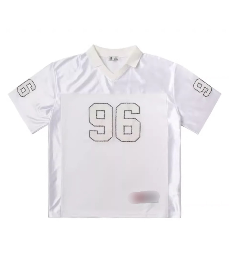 2024 新着 刺繍 ルーズ 半袖 Tシャツ 襟付き デザイン Vネック ジャージ スポーツウェア ナンバー96ユニフォームTシャツ