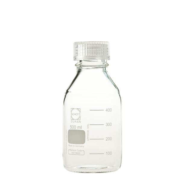 (柴田科学)ねじ口びん（メジュームびん） 透明キャップ付 500mL(10個) 017200-5003A