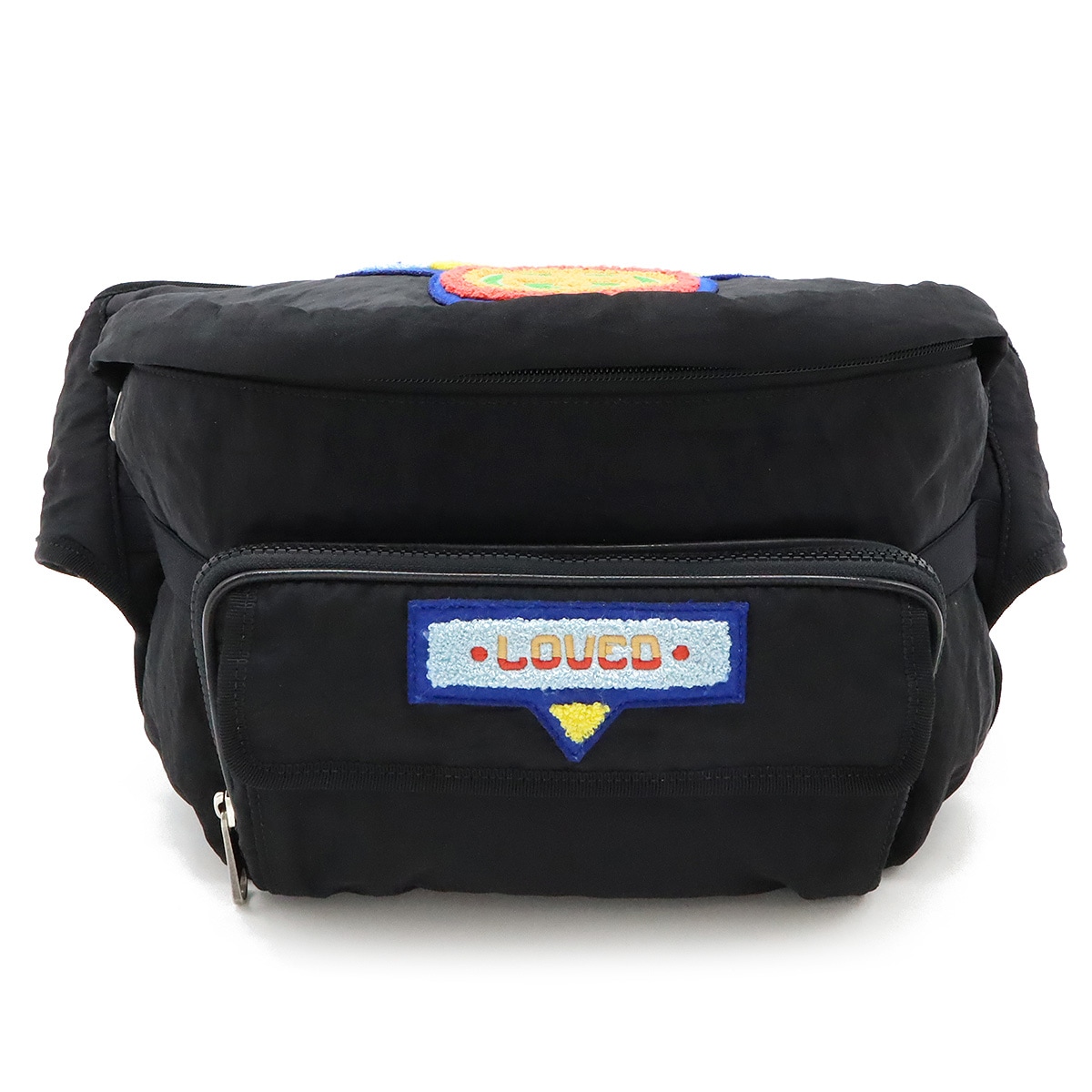 テリークロス パッチ ウエストバッグ ボディバッグ 2WAY リュックサック バックパック パッチワーク ナイロン ブラック 53684