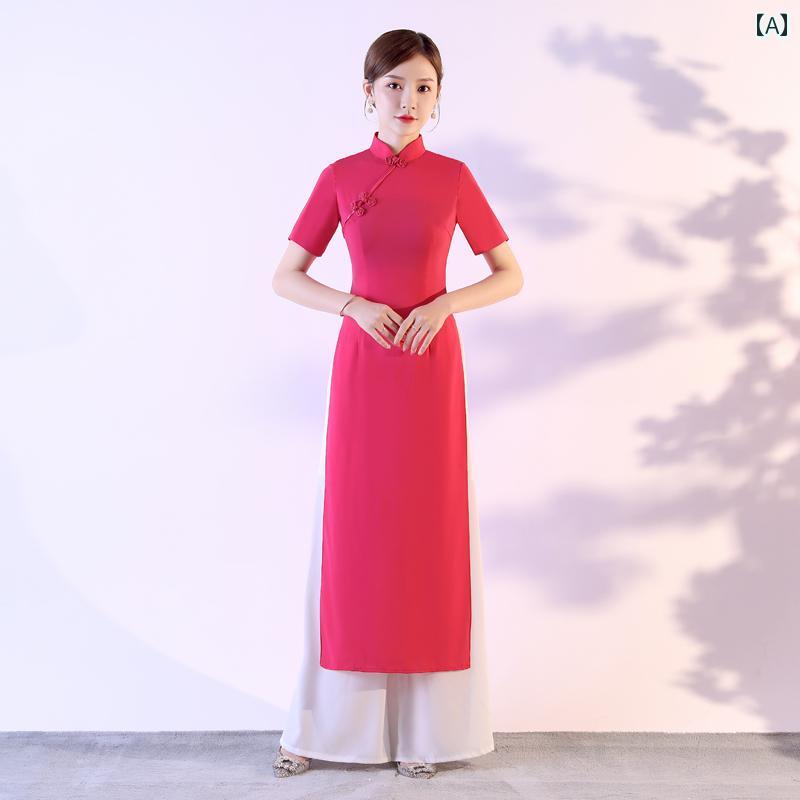 チャイナドレス アオザイ パンツスーツ ツーピース 半袖 レセプション パーティー エキゾチック エレガント シック モダン レディース