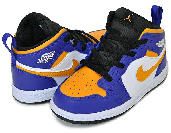 ジョーダン 1 ミッド トドラー キッズ スニーカー AJ1 子供靴 ダークコンコルド タクシーイエロー AJ1 LA レイカーズ