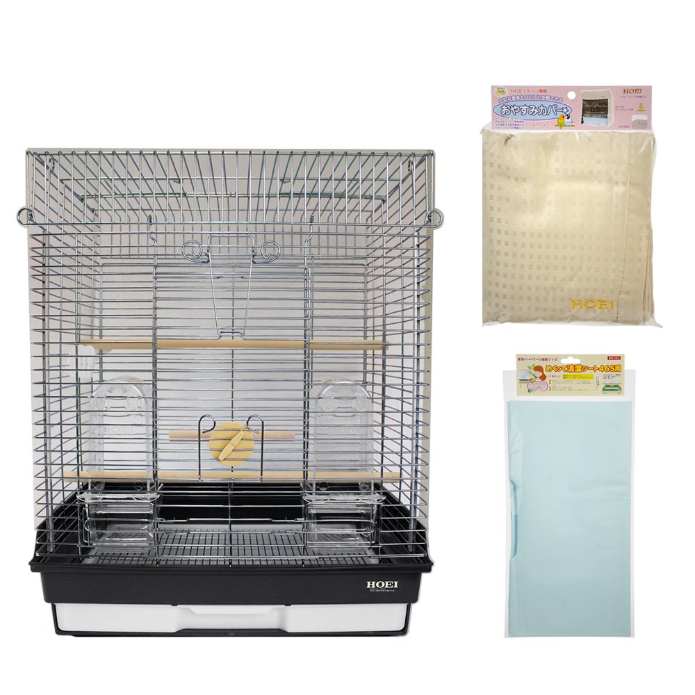 鳥籠　ＨＯＥＩ　４６５オカメ　飼育スターターセット（４６．５X４６．５X５８ｃｍ）ブラック　銀メッキ　ＣＲＣ55―10―10―00―00