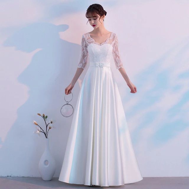 お早めに！3L 結婚式 5L レース 花嫁 ロングドレス 発表会 白 ウエストリボン 大きいサイズ 袖あり 二次会 演奏会 シースルー袖 4L ピアノ ドレス パーティードレス ウエディングドレス 赤