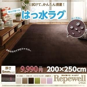 厚みが選べる！はっ水ラグ[Repewell]レペウェル 5mm厚タイプ 200x250cm チョコレートブラウン