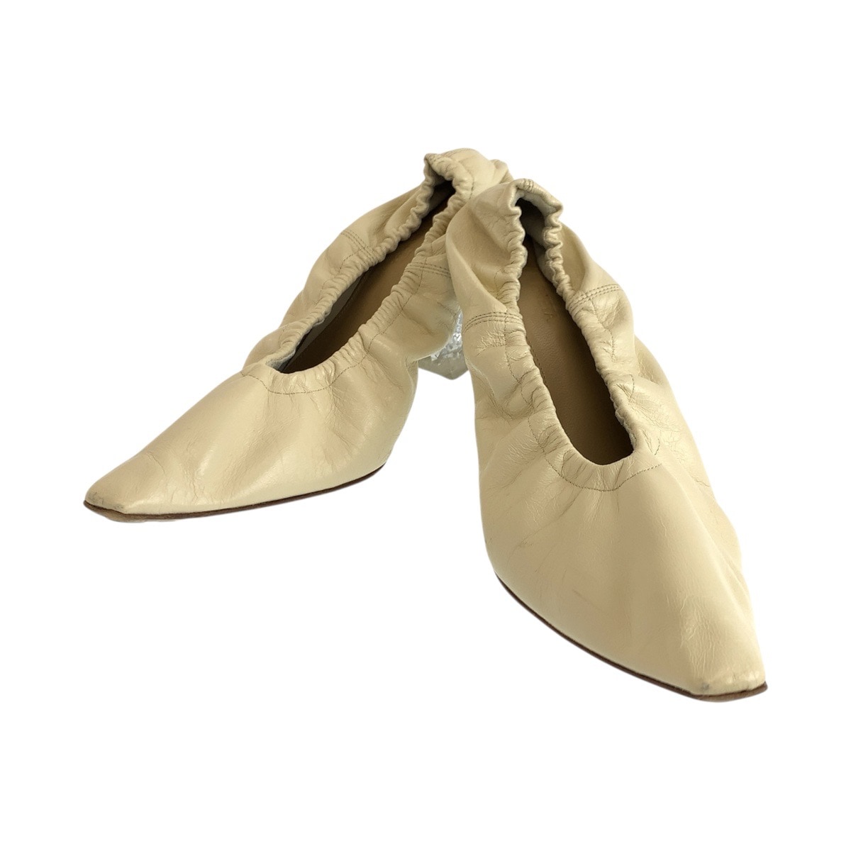 21SS アーモンド サイズ37 ベージュ クリア レザー パンプス レディース 504570