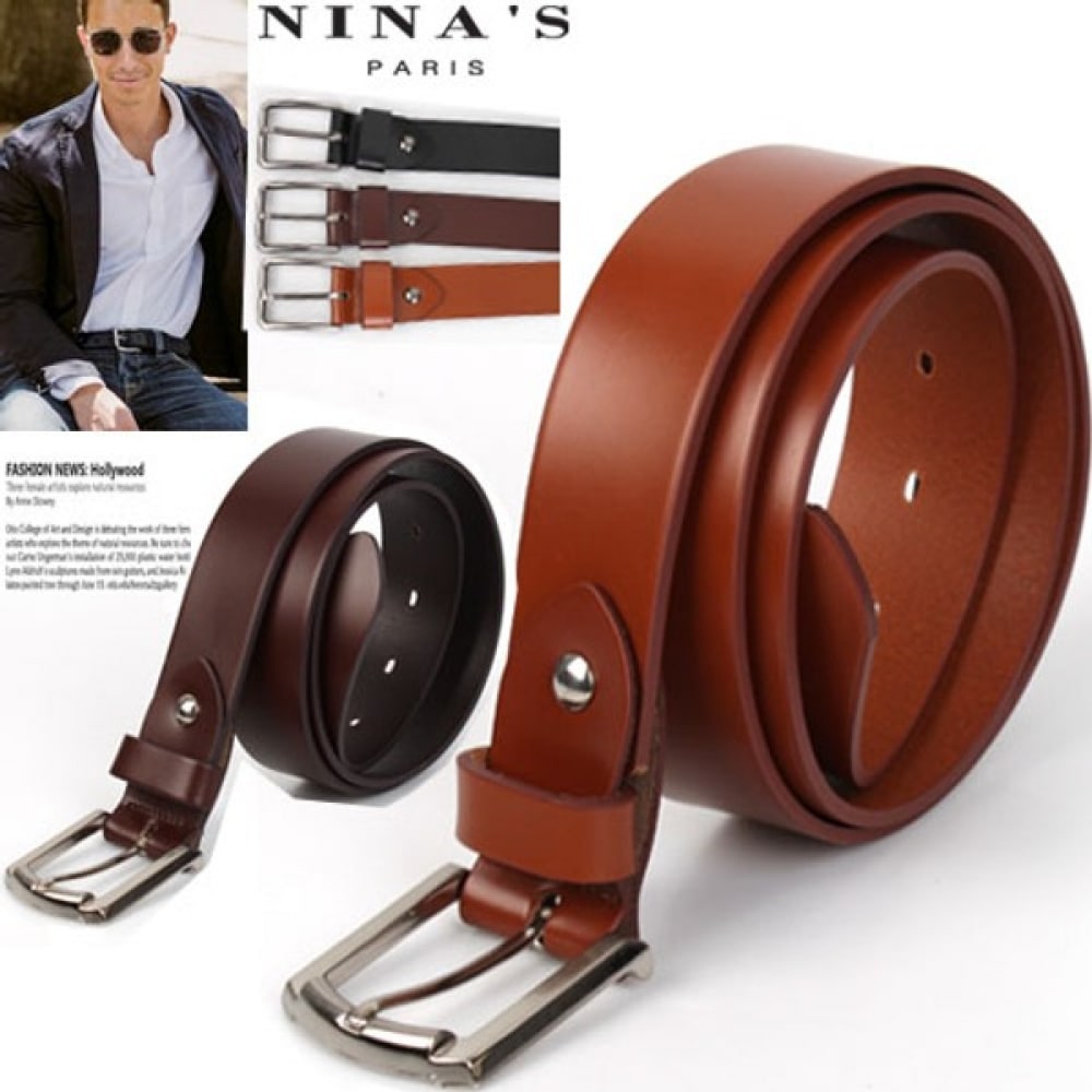 (Ninas Paris) ベーシックニッケルクールメンズレザーベルト (2SS174)