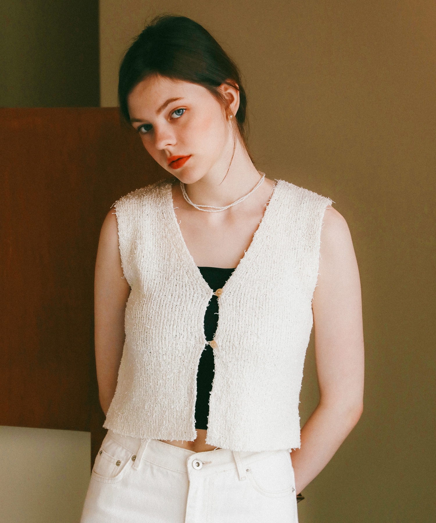 LOSSYROW ブックルオープンニットベストベージュ 8,175円