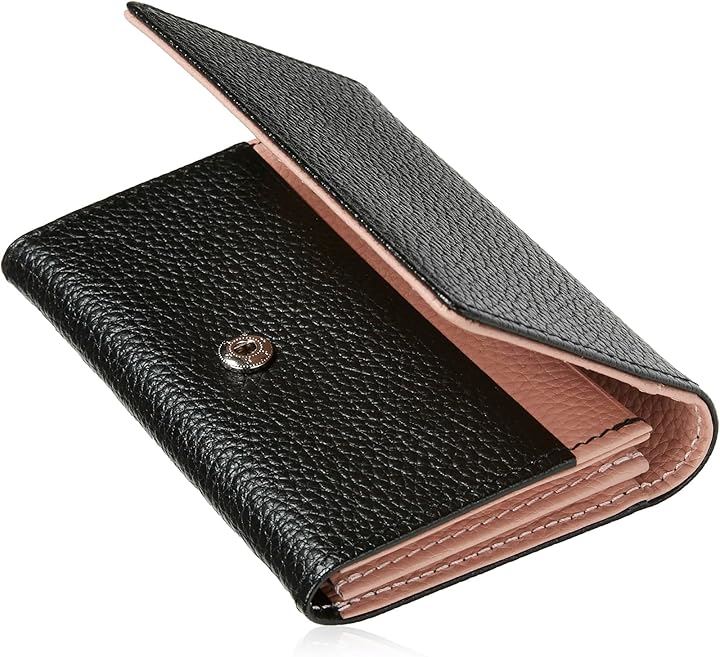 名刺入れ レディース 女性のためのアイデア満載 バイカラー 本革 カードケース 大容量 70枚収納( ブラックxピンク, (縦)約8cmx(横)約11.5cm x (マチ)約2cm)