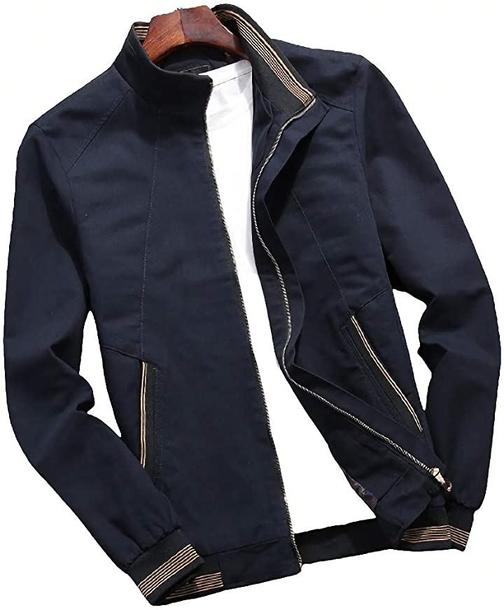アスペルシオ ブルゾン ジップ ノーカラー ジャンパー メンズ ジャケット( ネイビーブルー, 2XL)