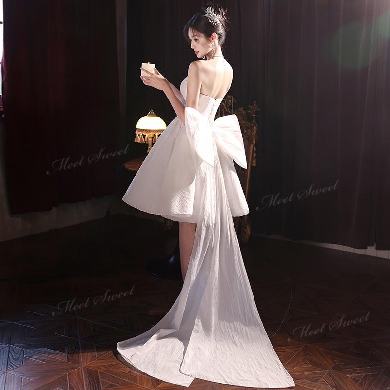 ウェディングドレス リボン大きめ ミニ ショート丈 ミニドレス 二次会 結婚式 前撮り 発表会 花嫁 ウエディングドレス ショートドレス