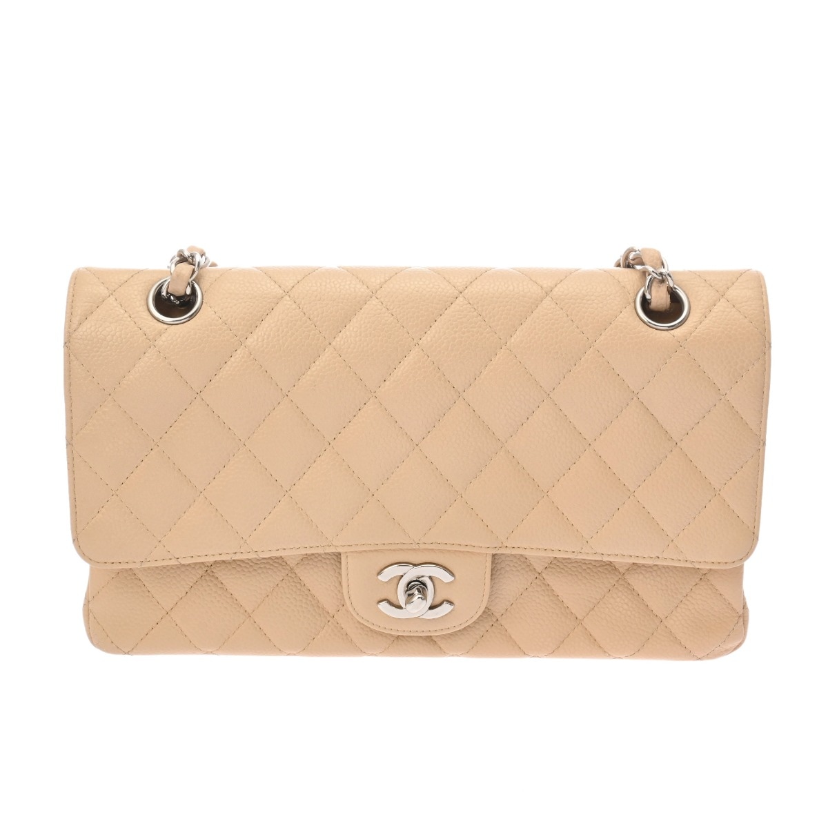 マトラッセ チェーンショルダー 25cm Wフラップ ベージュ A01112 レディース キャビアスキン ショルダーバッグ Bランク 中古 銀蔵