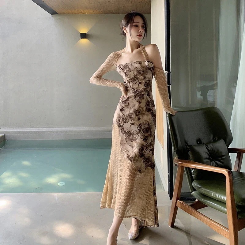 デザインセンスニッチ文学レトロフレンチフェアリードレススーパーフェアリーローズフローラルドレス優しい