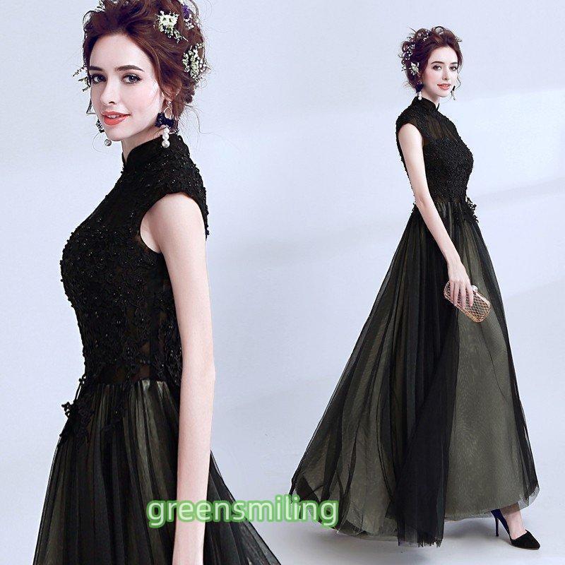 ウェディングドレス カラードレス 黒 演奏会 安い パーティードレス 披露宴 二次会 ロングドレス 発表会 ステージ衣装 大きいサイズ イブニングドレス