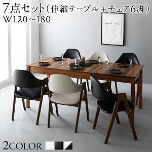 [組立設置付]天然木伸縮式テーブルダイニング [モノーチェ] 7点セット(テーブル+チェア6脚(ブラック))
