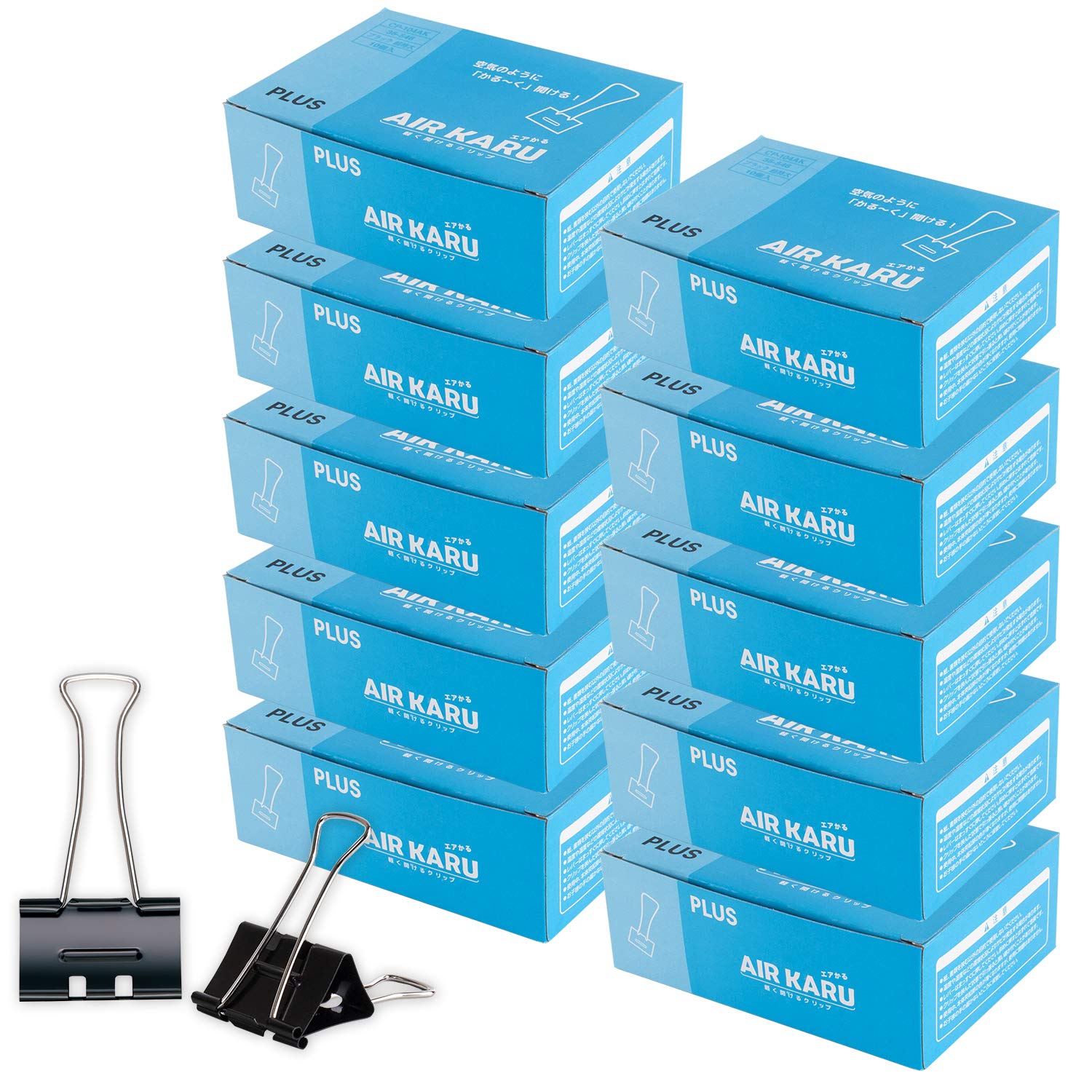 プラス ダブルクリップ エアかる 超特大 ブラック 100個(10個入×10箱) 35-546×10