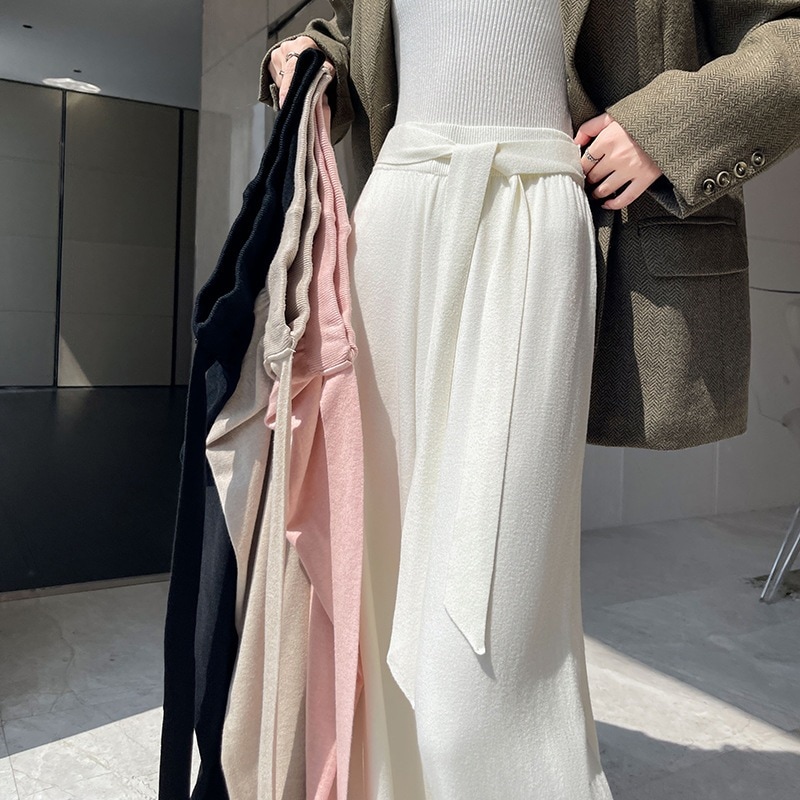 【1点ご購入 で10点プレゼントいたします】ハイウエストドレープベルトニットおこわパンツ秋冬だるい雰囲気ふんわりモップパンツ