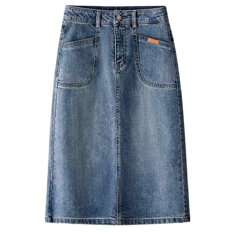デニムスカート ロング aライン レディース かわいい おしゃれ カジュアル レジャー 春夏秋 ファッション ハイウエスト スリム ミドル丈 青
