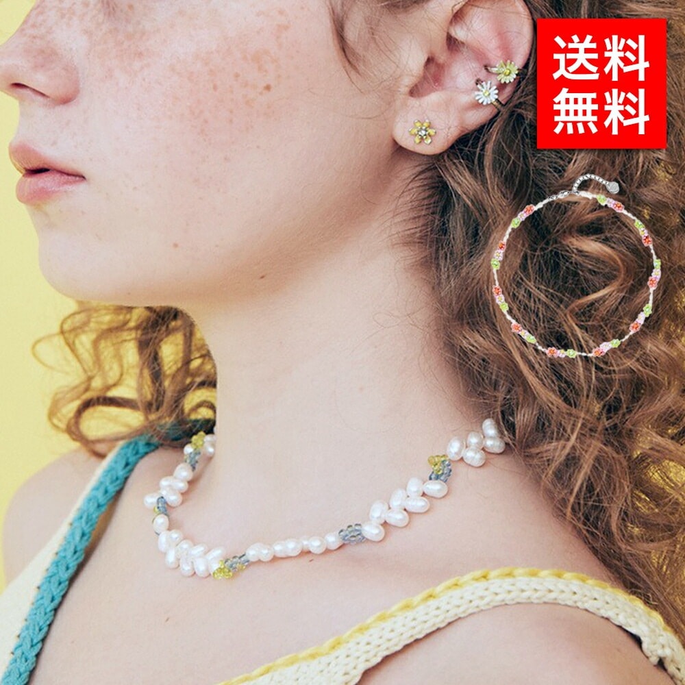 ブルーベリー ガーデン パール ネックレス ワンポイント 花 韓国 ファッション アクセサリー