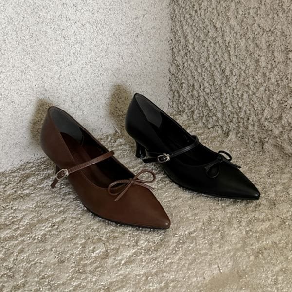 バレエシューズ パンプス ストラップ レディース ミドルヒール 黒 茶 ブラック ブラウン 歩きやすい 痛くない カジュアル シンプル 靴 婦人靴 韓国