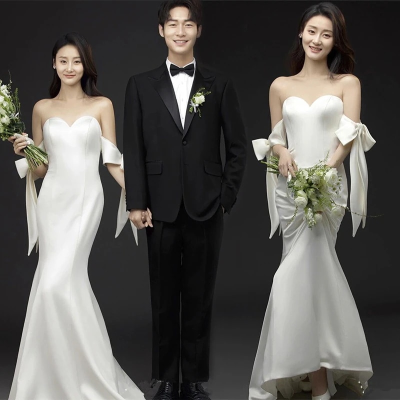 新しいシンプルな白いウェディングドレスヴィンテージロングガウン