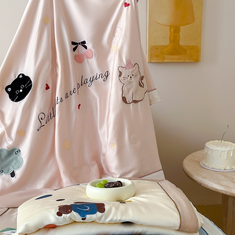 5.12【迅速な発送】夏 A類 乳児向け 可愛い カートゥーン パッチ刺繍 60S ランキング天絲 夏用 リヨセル 夏掛け布団 4点セット