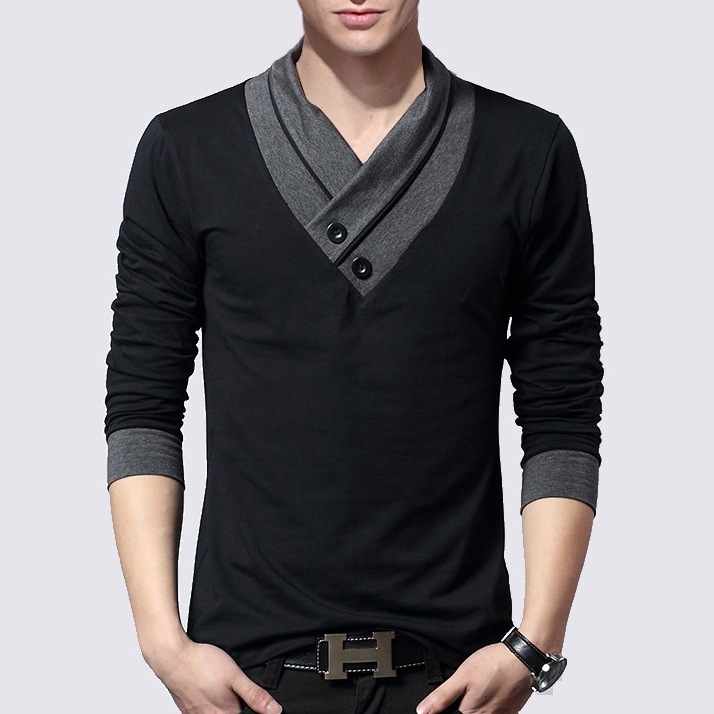 【高級品質!】 長袖Tシャツ メンズファッション 秋服 コットン カジュアル シンプル 配色 長袖 私服 ボタン Vネック プルオーバー