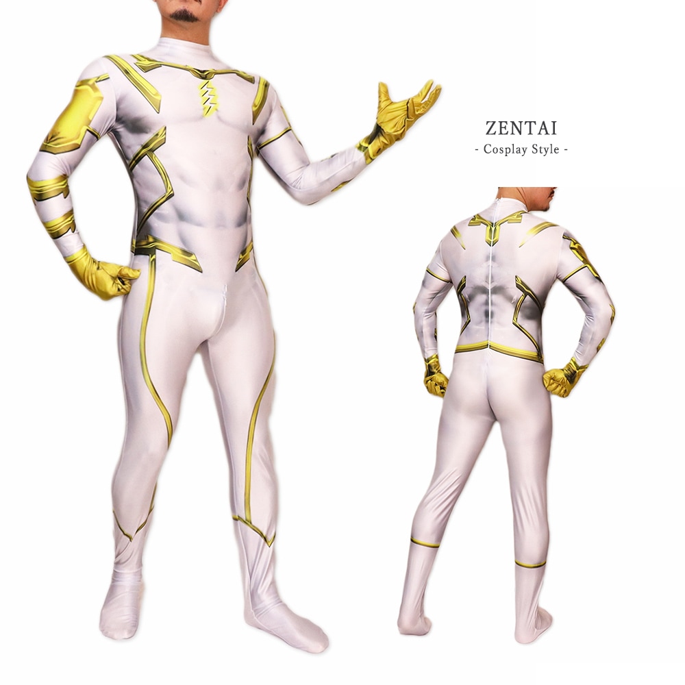 Zentai ホワイト ファスナー付き 全身タイツ ボディースーツ アニメ ゲーム コスプレ ヒーロー 全タイ 大人用 仮装 コスチューム マッチョ 衣装 cosplay Zentai ハロウィン G