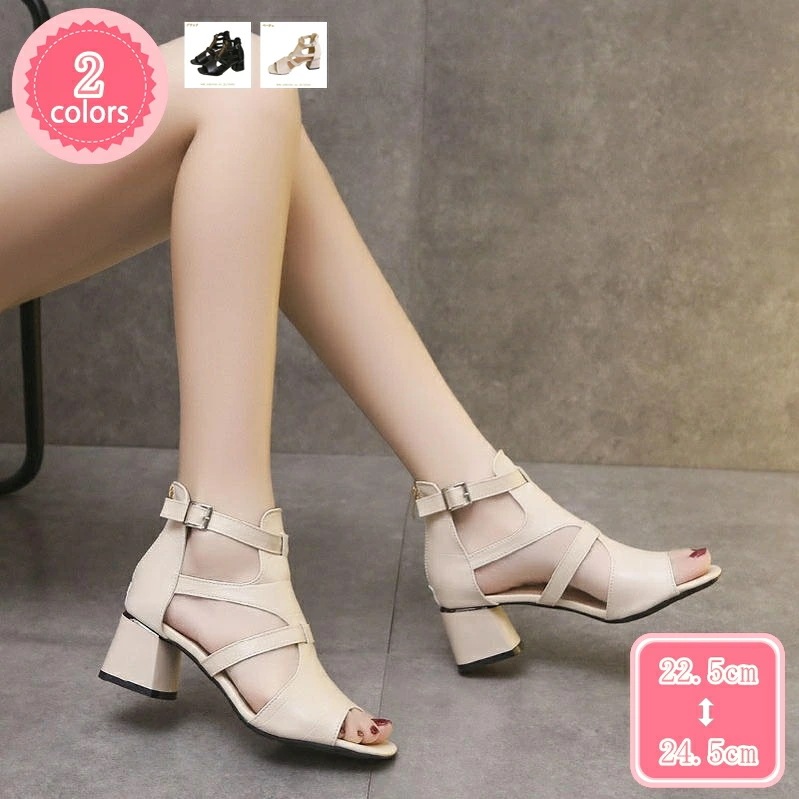 1000円OFFクーポン レディース サマーブーツ サンダル チャンキーヒール 6cm ヒール ブーツサンダル 夏ブーツ 美脚サンダル グラディエーター 太めヒール バックジッパー オープントゥ おし